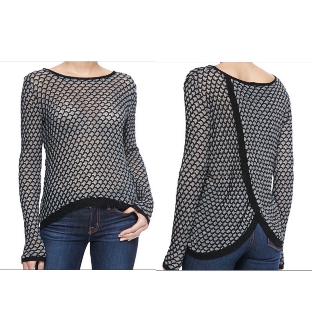 Generation Love || Split Black Crewneck Sweater‎ Open Weave Knit Black Small